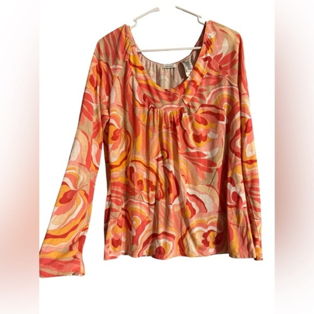 Groovy Retro Style Pink and Orange Long Sleeve Top